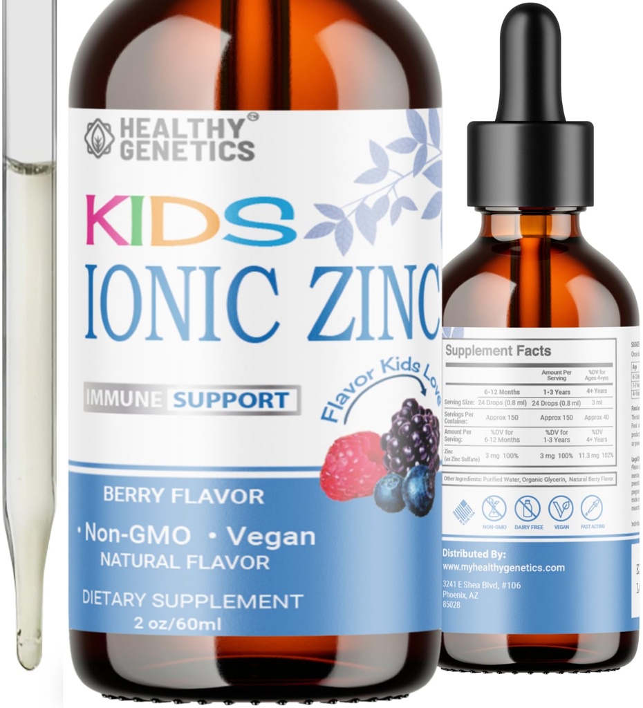 Ionic Liquid Zink Tropfen für Kinder & Kleinkinder | 30 Tage Versorgung | Zinksulfat | Immunität, Stimmung, Gehirn Schilddrüse | 2 Oz