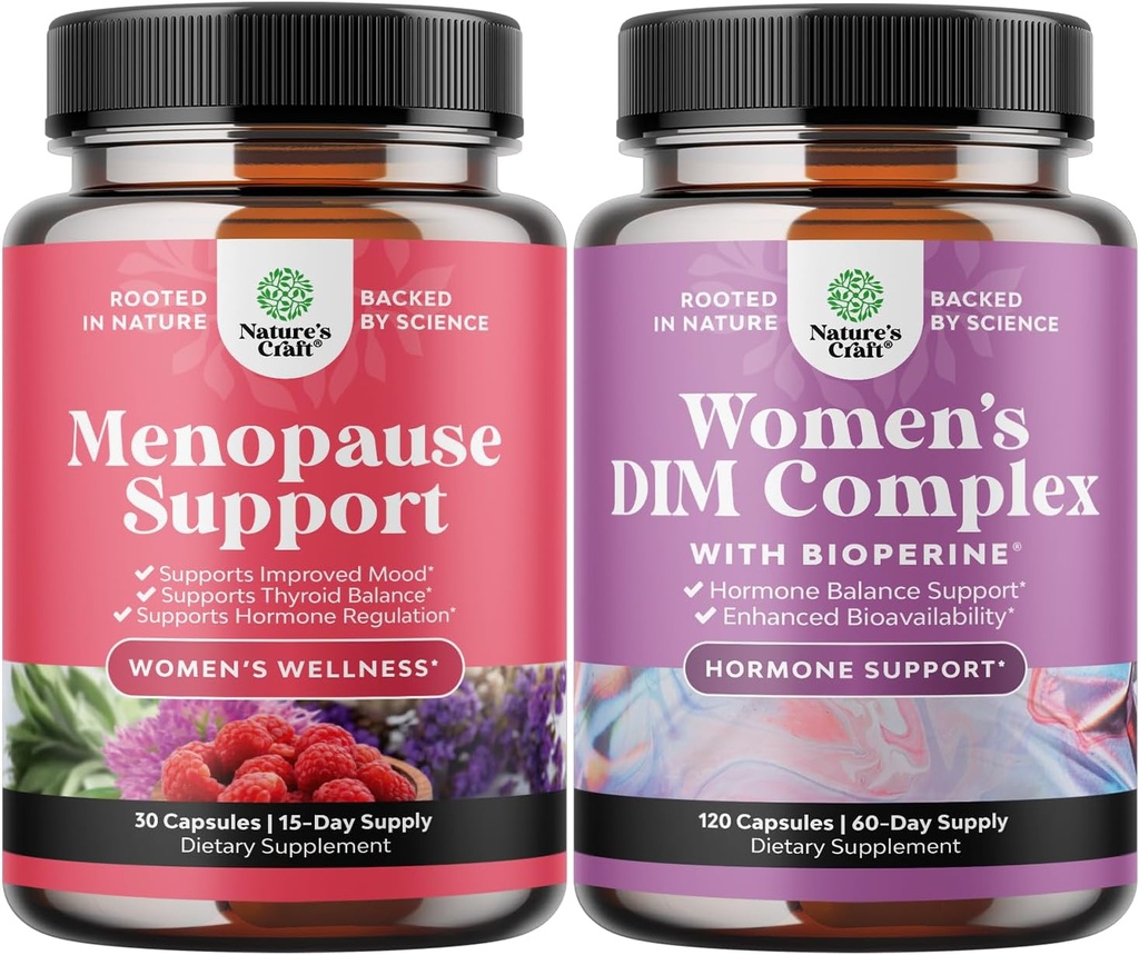 Bundle komplette Kräuter Menopause Ergänzung für Frauen - Multibenefit Menopause Hormon Balance, und Potent DIM Ergänzung für Frauen mit DIM und Schwarz Pfeffer Menopause Unterstützung und PMS Relief