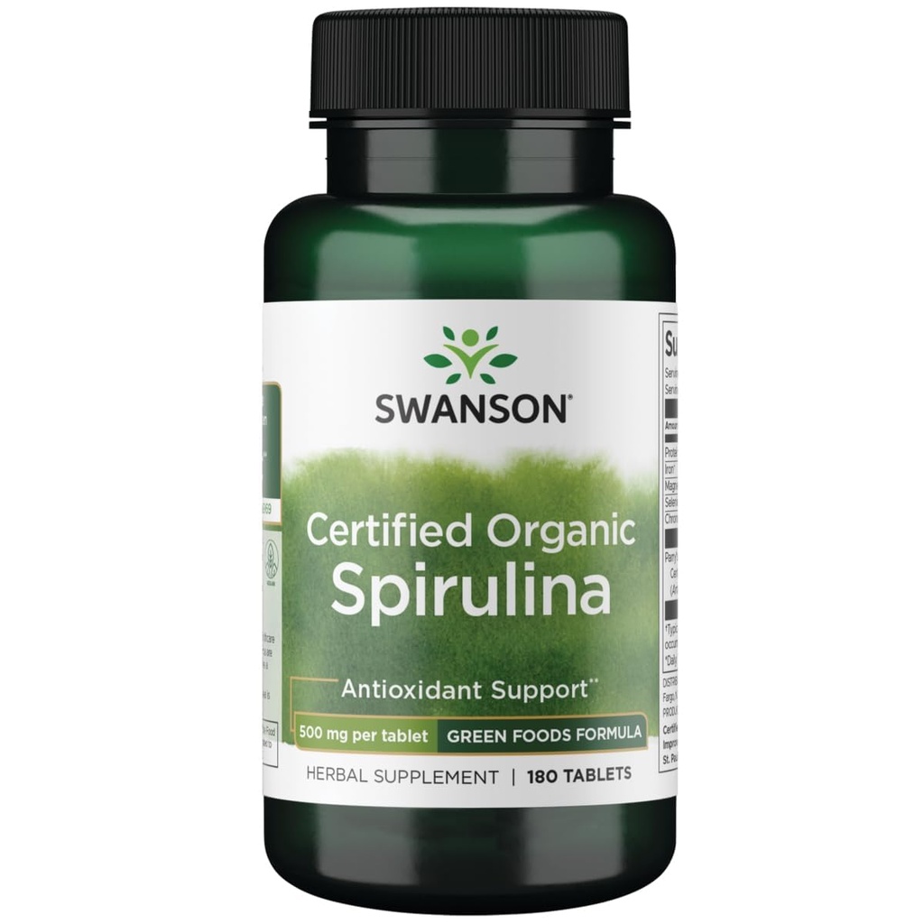 Swanson Certified Organic Spirulina 500 Milligramme 180 Tabs