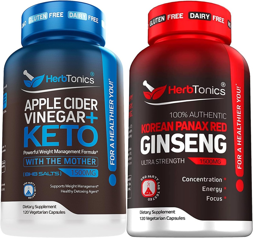 Herbtonics Apfel Apfel Apfelessig Kapseln Plus Keto BHB | Fat Burner & Weight Loss Supplement für Frauen & Männer - High Strength Ginseng Korean Red Panax Extract - Leistungsunterstützung für Männer & Frauen