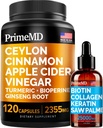 4-in-1 Liquid Biotin Collagen Keratin Saw Palmetto Tropfen (2 fl oz - 1 Pack) & 5-in-1 Ceylon Cinnamon w Turmeric & Ginseng Root (120ct) Bundle - Haar, Haut, Nägel, & Immununterstützungsergänzung