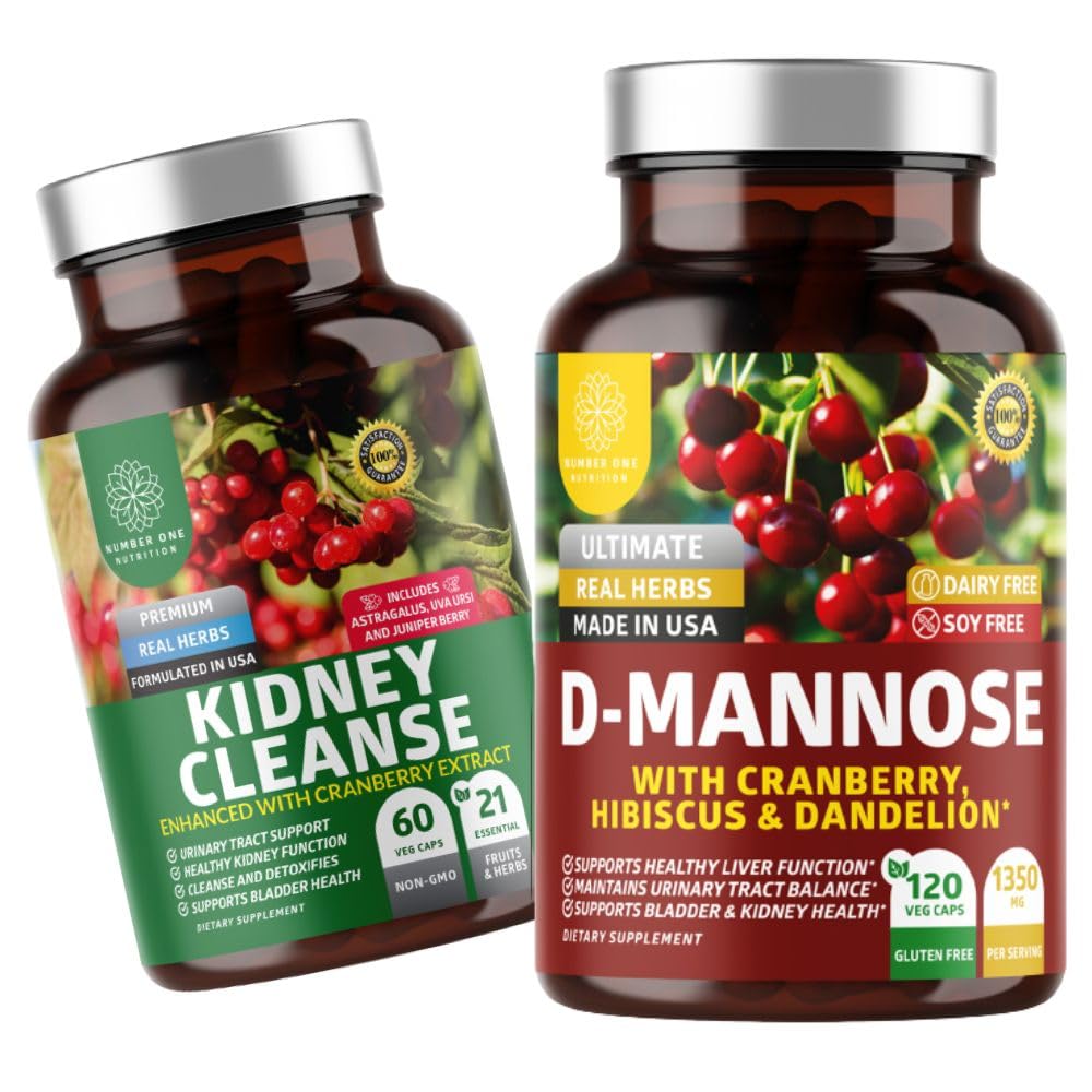 Number One Nutrition N1N Premium D-Mannose [1350mg] mit Cranberry & Hibiscus und Kidney Cleanse [21 Potent Herbs] mit Cranberry Extract, Astragalus, Uva Ursi, 2 Pack Bundle