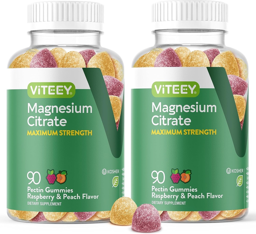 VITEEY Gommies de magnésium pour adultes - 255mg de Gummy de citrate de magnésium pour le calme, le sommeil, la nervosité et la fonction musculaire - Vegan, sans gluten - 180 Nombre