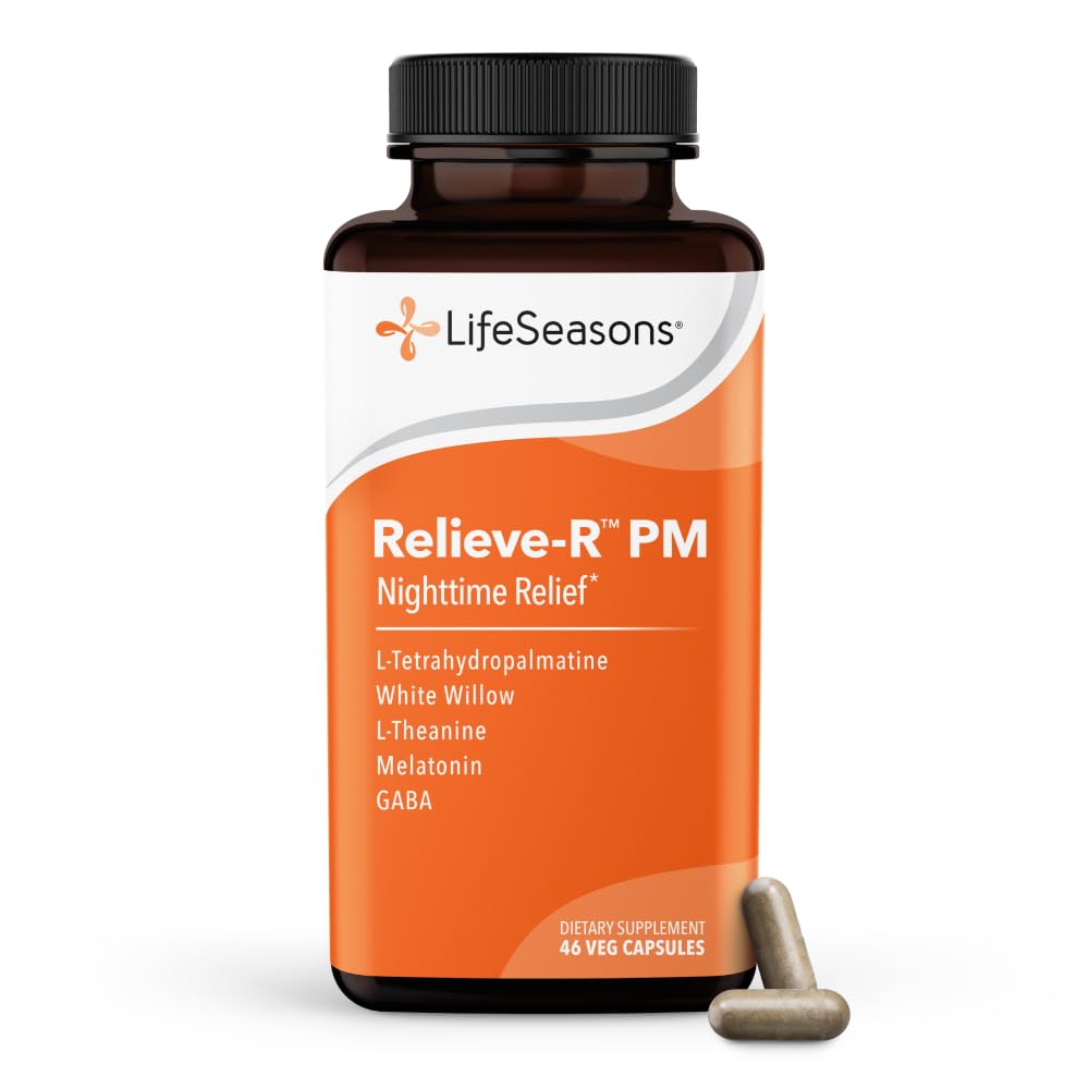 LifeSeasons Relieve-R PM - Eases Nighttime Aches & Discomfort - Relaxe les muscles - Calme le système nerveux - Supporte les cycles de sommeil naturels et non l'habitude de former - 46 capsules