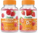 Lebensfähiges Kalzium, Magnesium, Zink & Vitamin D + Vitamin D 5000 IU, Gummis Bundle - Große Verkostung, Vitaminergänzung, Glutenfrei, GMO frei, Kaubar