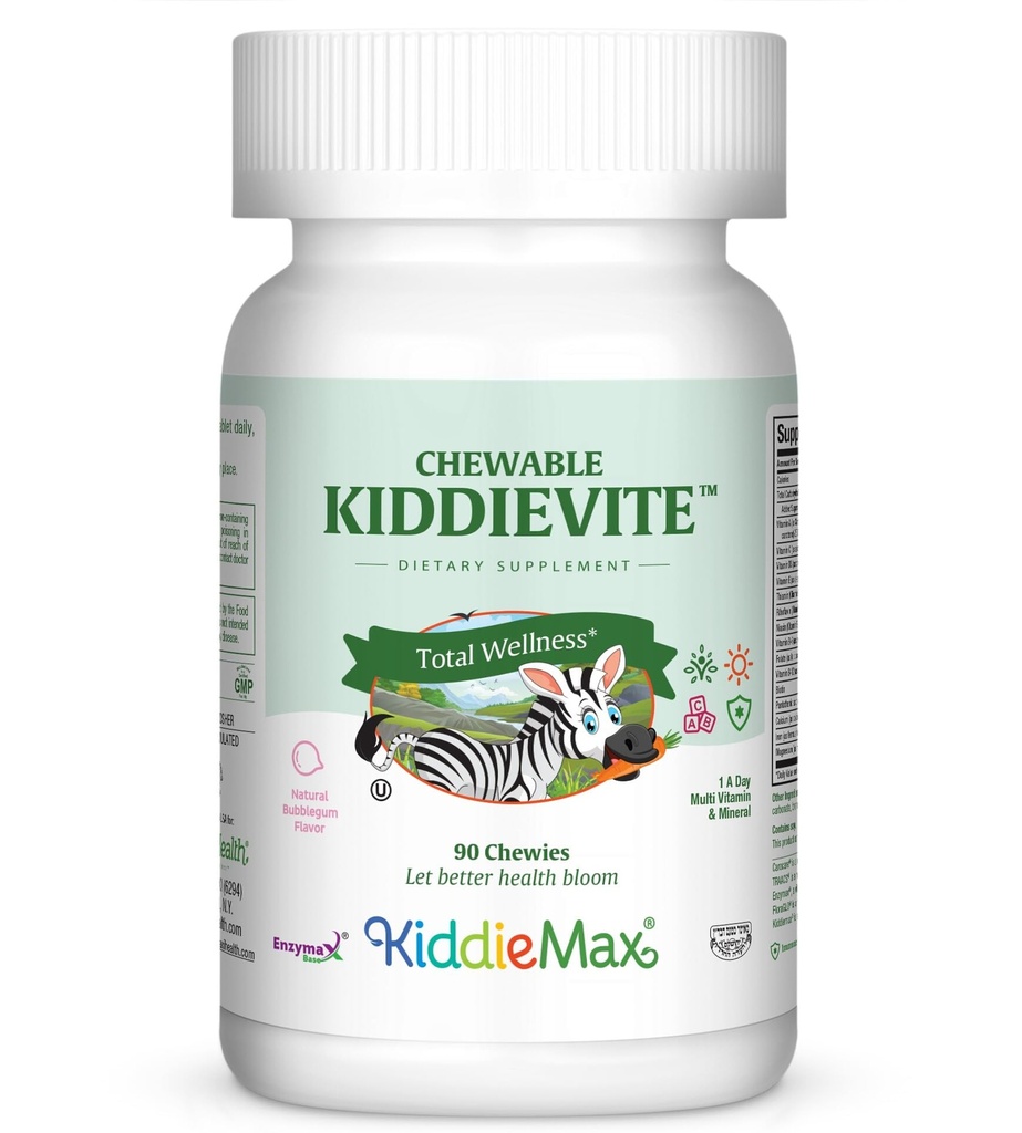 Kids Chewable Multivitamin – Kinder Vitamine & Multivitamin mit Vitamin C, A, E 3, D3, Calcium B12, B-1, Eisen, Zink Nahrungsergänzung - Verdauungsunterstützung - für Kinder Bubble Gum 90 Chewable Tablets