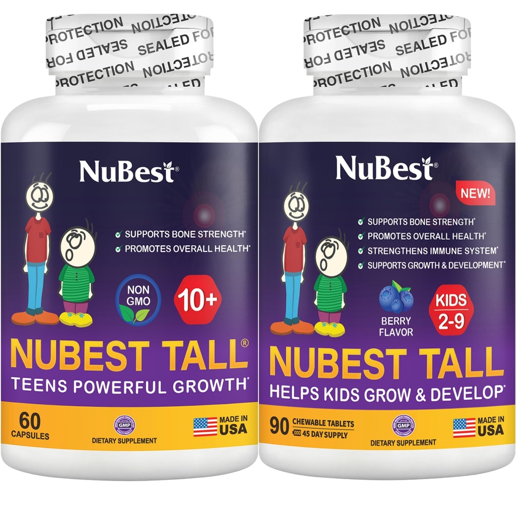 NuBest Bundle Tall 10+ 60 Capsules Tall Kids 90 Comprimés à mâcher Support de croissance en hauteur pour les enfants et les adolescents