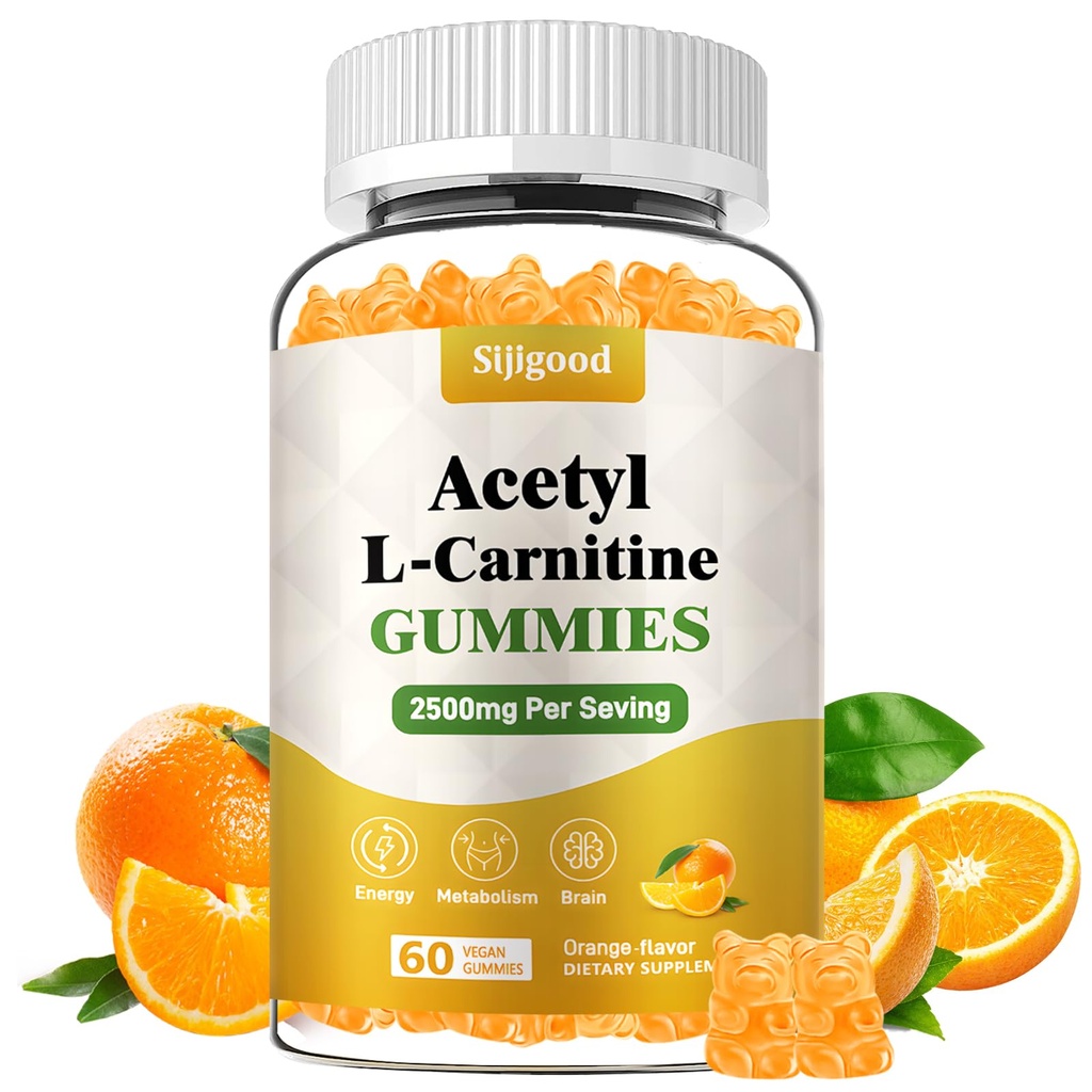 Acetyl L-Carnitin-Ergänzung, Natürliche Nahrungsergänzung für Boost Energy, Immunität, Vegan, Orange Geschmack, 60 Graf