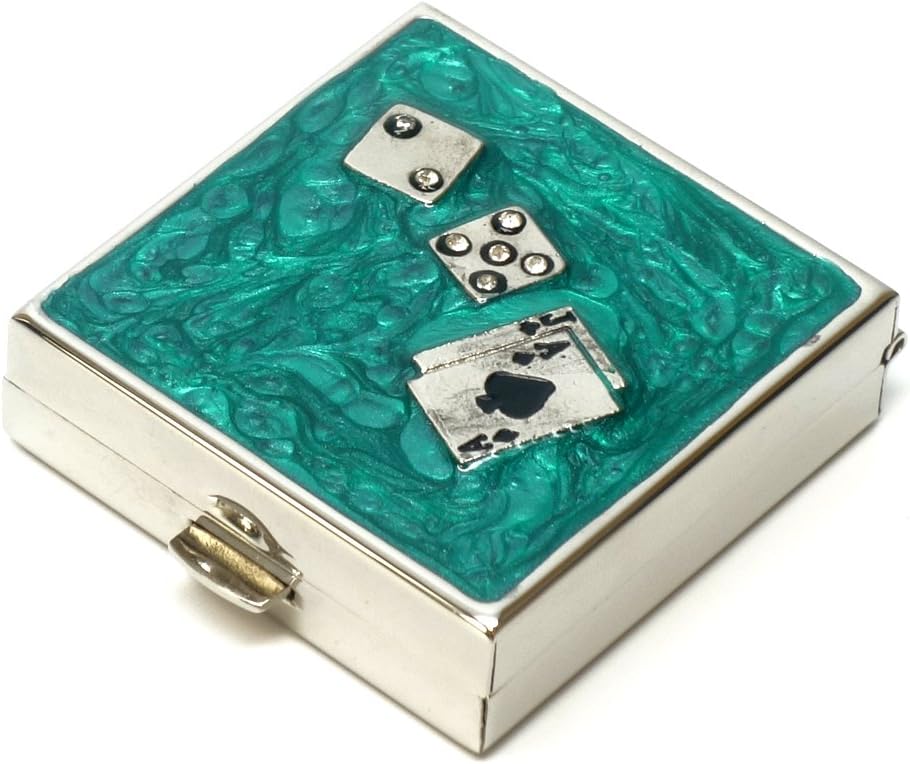 9339 Square Petite Pill Box Organisateur Aqua Green Silver dés et cartes Femmes Travel Pill Case Purse Pocket Container Daily Portable Medicine Vitamine Box Supplément Médicament Mini Stockage