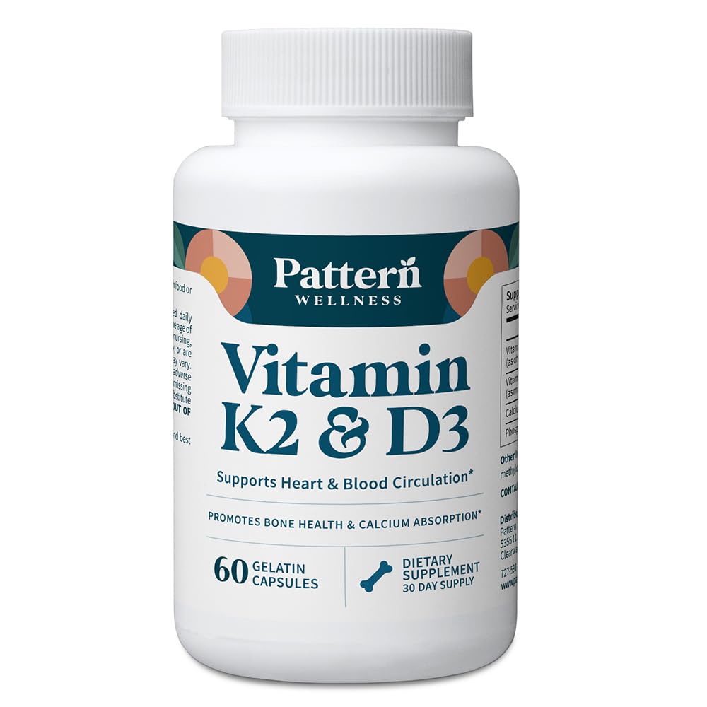 Muster Wellness Vitamin K2 & D3 Beilage mit Kalzium – Knochengesundheit, Kreislauf-Wellness & Immununterstützung - Non-GMO - 60 Kapseln