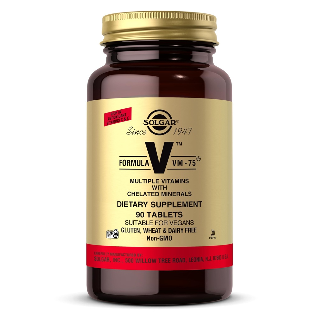 Solgar Formel VM-75, 90 Tabletten - Multivitamin mit Chelatmineralien - Vitamin A, B6, B12, C, D, E - Biotin, Magnesium, Calcium, Eisen, Zink - Vegan, Glutenfrei, Dairy Free, Kosher - 90 Servierungen