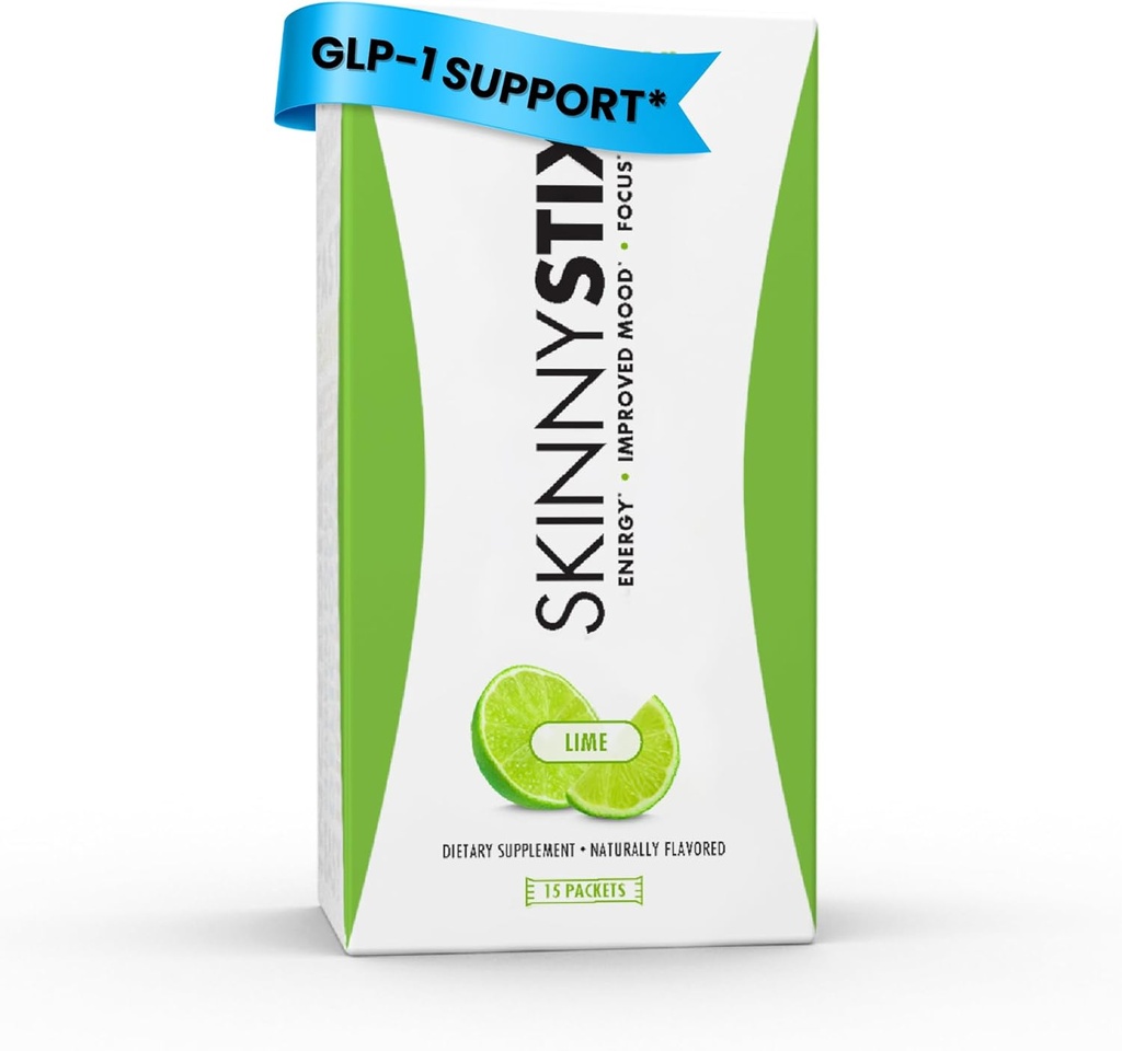 SkinnyStix Lime GLP-1 unterstützen Pulver Energy Drink, Stoffwechselunterstützung, Appetitkontrolle, natürliche Energie Boost | 15 Single-Serving-Pakete
