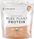 Global Healing Vanille végétalienne, poudre végétale de protéines pour les femmes et les hommes, bio, substitut de repas (20 portions, 20g de protéines)