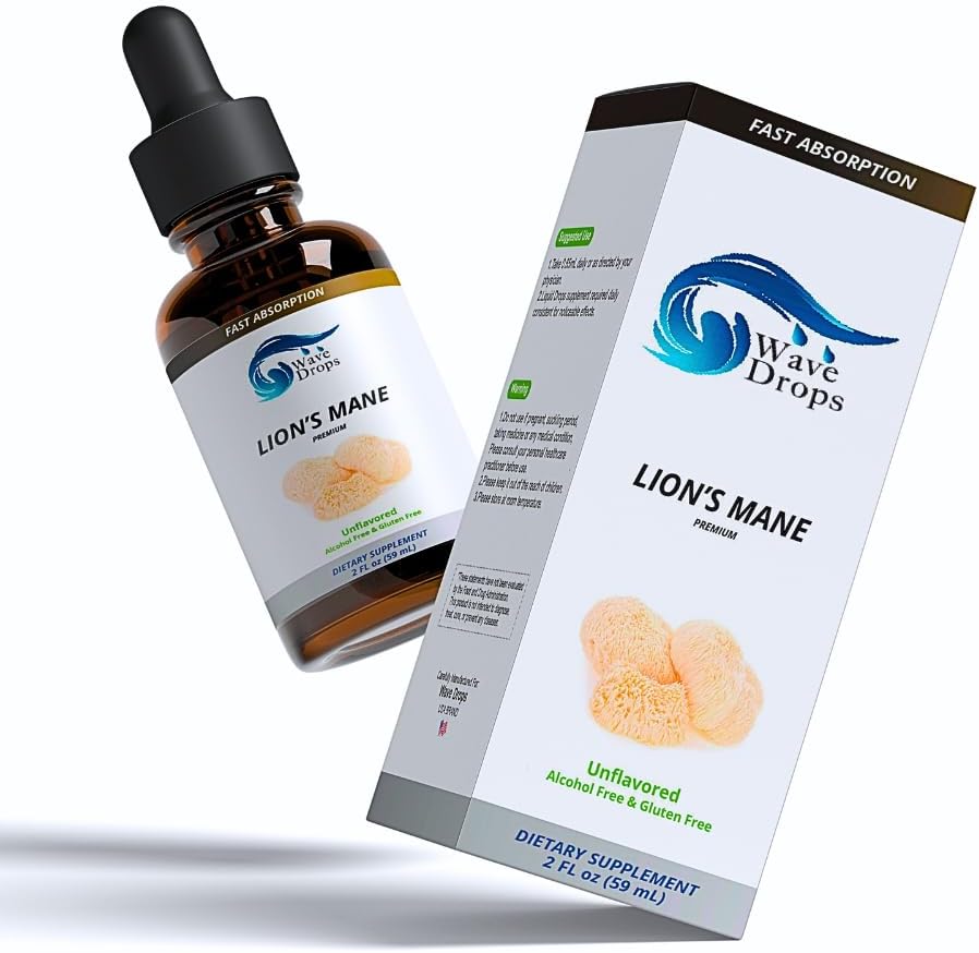 Lion's Mane Liquid Drops Lions Mane Ergänzung für | Fokus | Kognitive | Nootropic Brain Unterstützung | 3 Monate Versorgung flüssige Kräuter | Non-GMO | Vegan | 2 Fl Oz