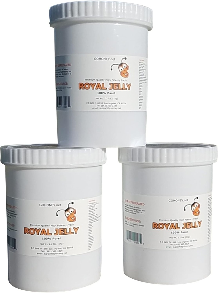 Royal Jelly Organic – Unfiltered Raw Royal Jelly Energy Supplement für Männer und Frauen – Immununterstützungsergänzung mit Retinol, Vitamin B, Biotin, Niacin, – 3x2.2 Lbs, Plastic Jar