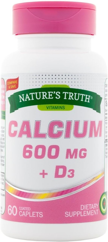 Natur Wahrheit Kalzium 600 mg + D3-60 beschichtete Kapseln, Packung von 2