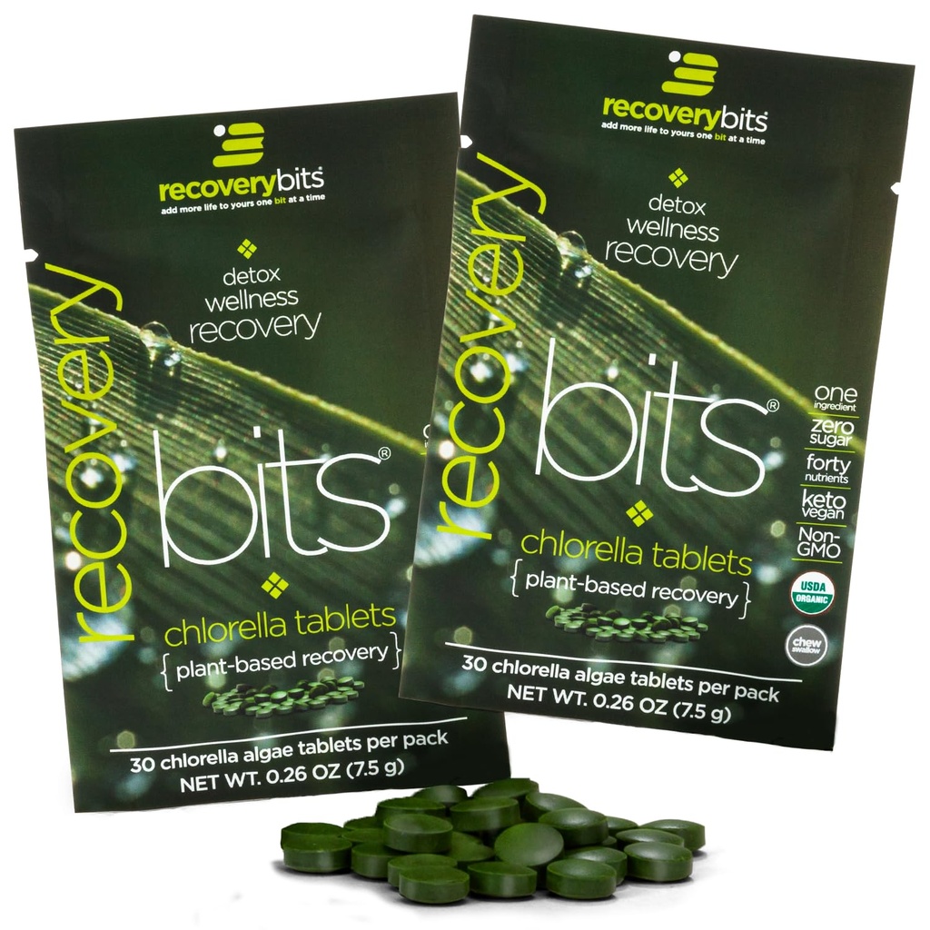 RECOVERYbits Organische Chlorella Algae Tablets, Superfood, Reine grüne Algen, High Protein und Fiber, Chlorophyll, Cracked Cell Wall Nicht-Irradiiert, für Immun-Boosting und Detox, Non-GMO, 60 Tabletten