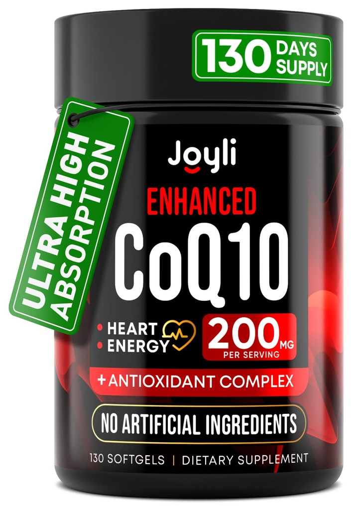 CoQ10 200MG - CoQ10, 200mg Softgels pour la santé cardiaque et la production d'énergie - Supplément CoQ10 amélioré avec des antioxydants et de l'huile de lin - CoQ10 200 mg par portion