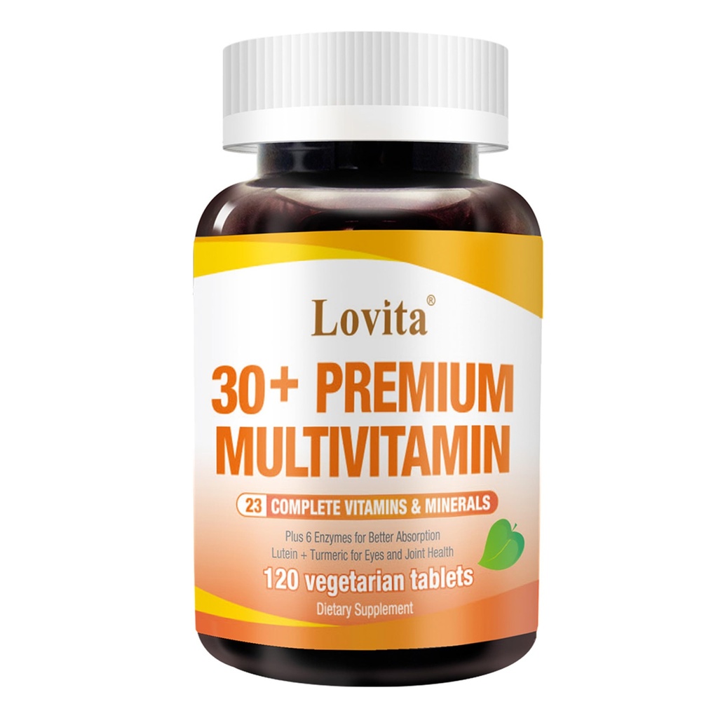 Lovita Premium Multivitamine pour adultes de 30 ans et plus avec Enzymes, Turmeric & Comprehensive Nutrient Support - 120 comprimés végétariens