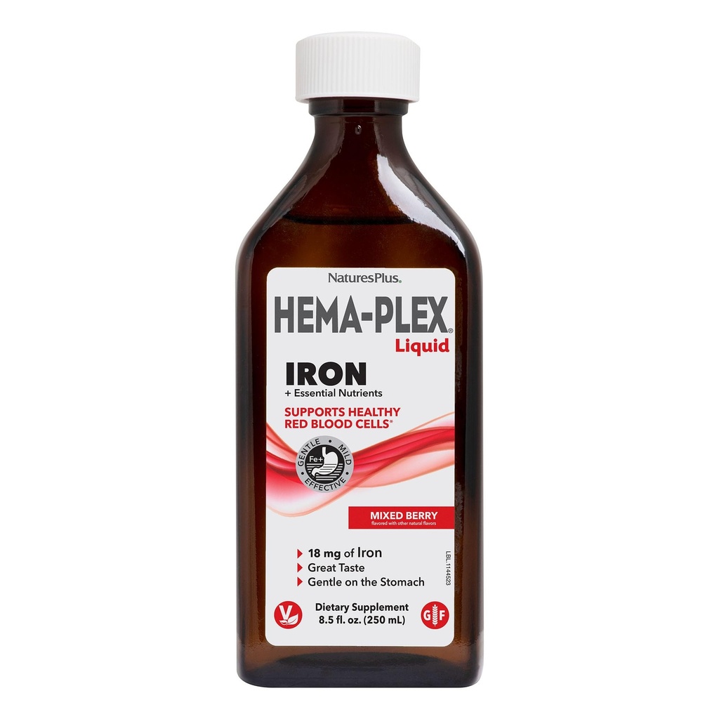 NaturesPlus Hema-Plex Liquid Iron, Mixed Berry - 8,5 Unze - Eisen & Essential Nährstoffe - Vegan, Glutenfrei - 25 Portionen