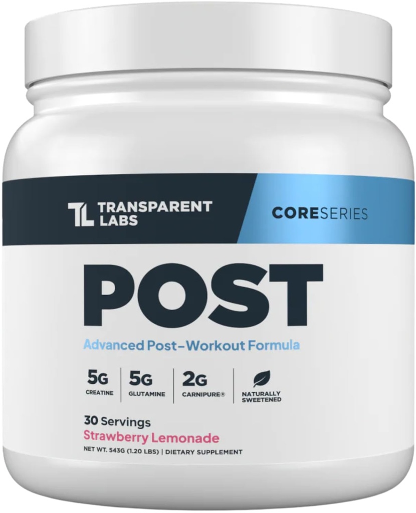 Transparent Labs Post - Nach-Workout-Recovery Muscle Builder mit L-Glutamin, Beta-Alanin und BetaPure Betaine Anhydrous für Muskel-Recovery und Muskel-Gebäude - 30 Servierungen, Erdbeer-Lemonade