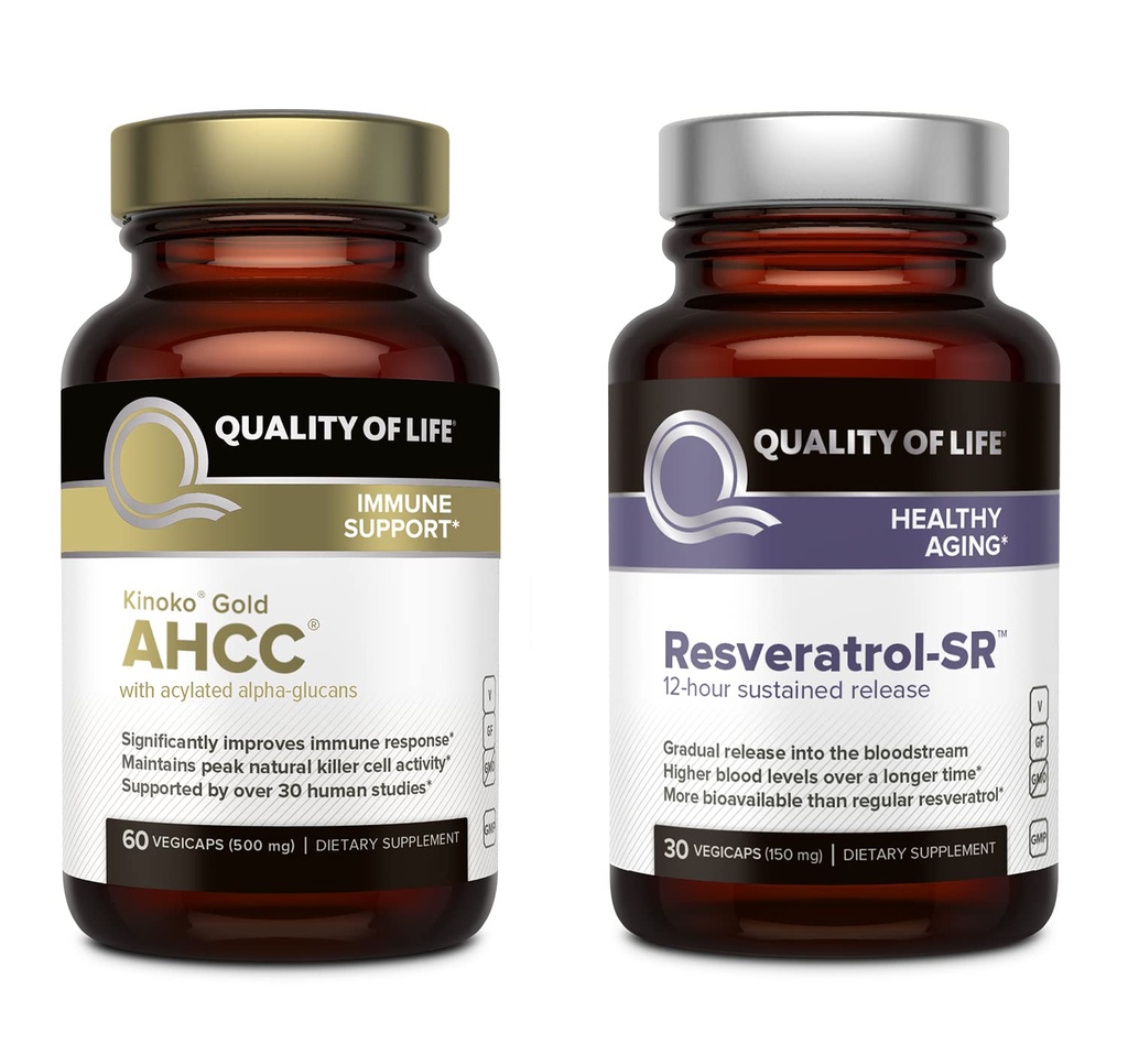 Qualität des Lebens Eigenschaften Kinoko Gold AHCC und Resveratrol SR Sustained Release Formula - Immune, Healthy Aging Bundle