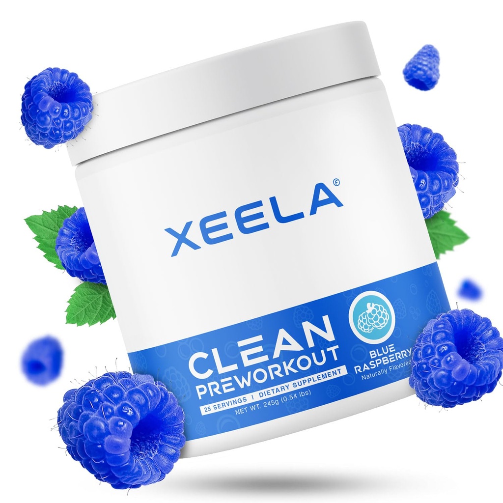 XEELA Pre Workout Powder - Clean & Tested - Jitter Free, Safe und Natural - Erhöhen Sie thermogene Energie, Fokus und Ausdauer w/Creatine, Organic Caffeine und pflanzlichen Citrulline (Blaue Himbeere)