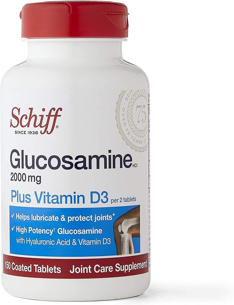 Schiff Glucosamin mit Vitamin D3 & Hyaluronsäure, 2000 mg Glucosamin, Joint Care Supplement hilft Lubricate & Protect Joints*, 150 Count (Pack von 2)