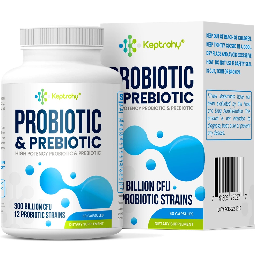 Probiotiques pour les femmes et les hommes, 300 milliards d'UFC Probiotiques de 12 souches + mélange de prébiotiques biologiques pour la digestion quotidienne, l'Immune, Gut, Bloating, Gut Health pour les femmes et les hommes, plateau stable - 60 capsules