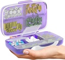 Travel Pill Organizer - luftdichte Medizin Fall für Reisen Portable Pharmacy Box mit Etiketten Vitamin Container 8 Kompartment Supplement Medication Holder Large Capacity Daily (Purple)