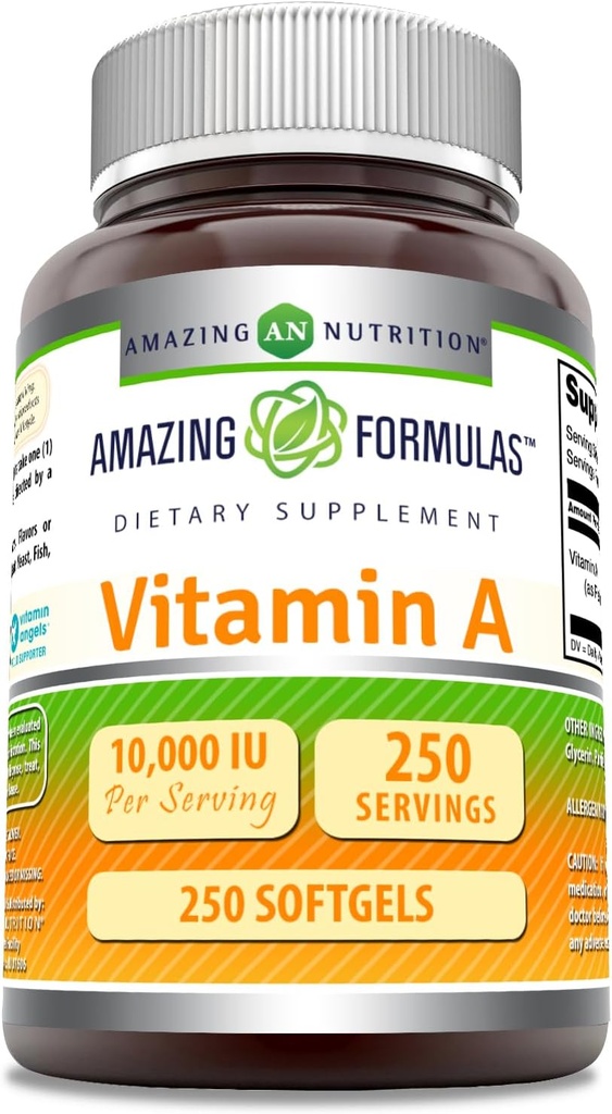 Erstaunliche Formeln Vitamin A 10000 IU Ergänzung | als Retinyl Palmitate | 3000 Mcg | Softgels | Non-GMO | Gluten Free | Made in USA (1 Pack, 250 Count)