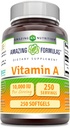 Erstaunliche Formeln Vitamin A 10000 IU Ergänzung | als Retinyl Palmitate | 3000 Mcg | Softgels | Non-GMO | Gluten Free | Made in USA (1 Pack, 250 Count)