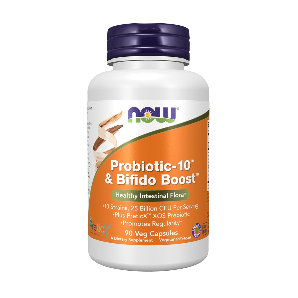 JETZT Nahrungsergänzungsmittel, Probiotic-10TM & Bifido BoostTM mit 10 Strainen, 25 Billion CFU pro Servierung, plus PreticXTM XOS Prebiotic, 90 Veg Kapseln