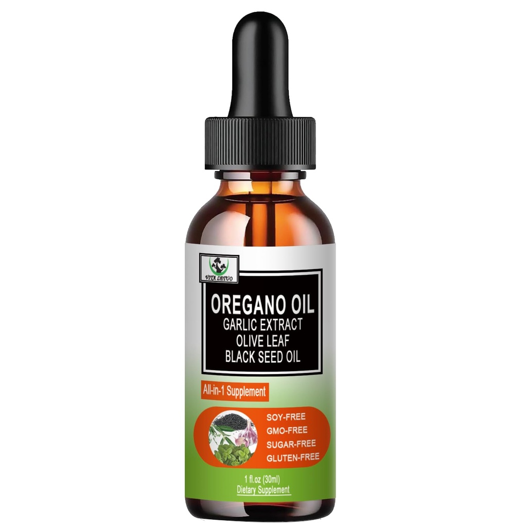Bio-Öl von Oregano mit schwarzem Samenöl, Oregano Öl-Flüssigtropfen w/Garlic Olivenöl Blatt-Erdbeere für Immune, Verdauungsunterstützung & Antioxidans,Seasonal Support Supplement für Frauen Männer