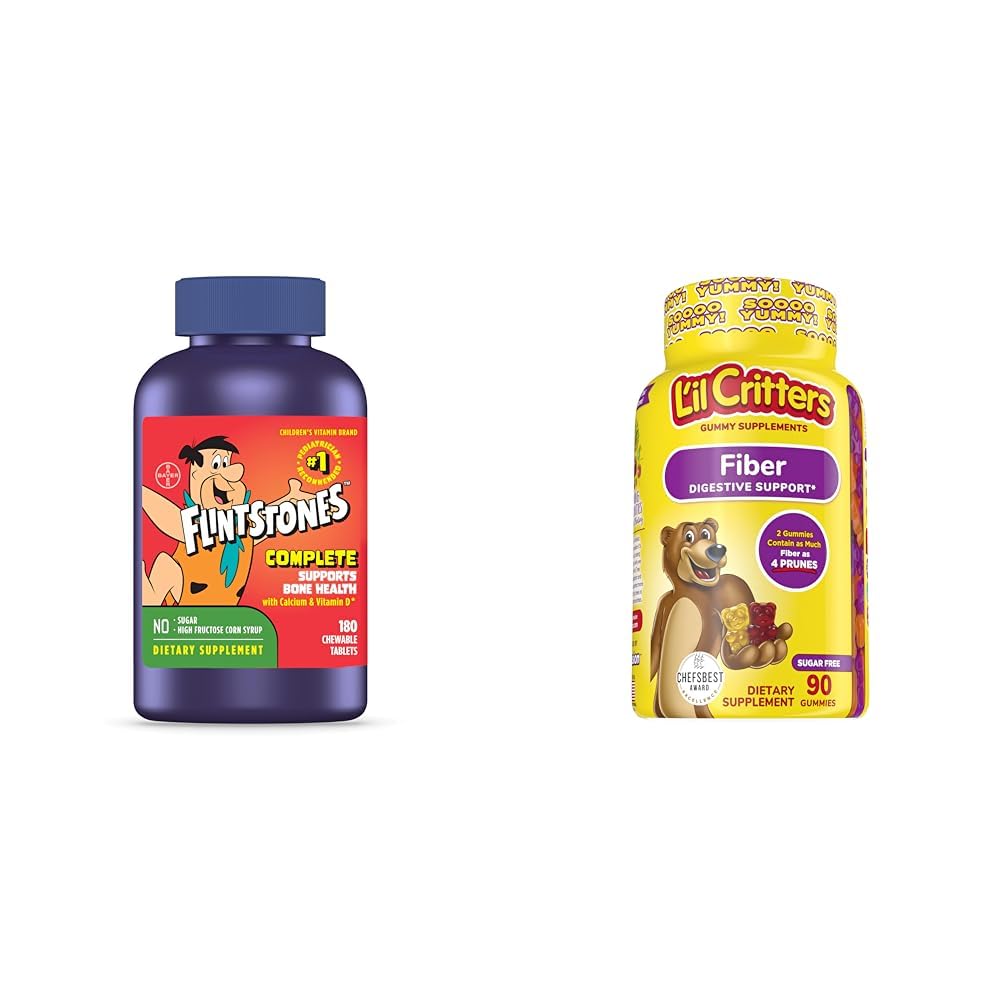 Flitstones Vitamines pour enfants à croquer Vitamines, Multivitamines complètes et Critters d'il Fiber Supplément Gummy quotidien pour enfants, pour le soutien digestif, les saveurs de baies et de citron, 90 Gummies