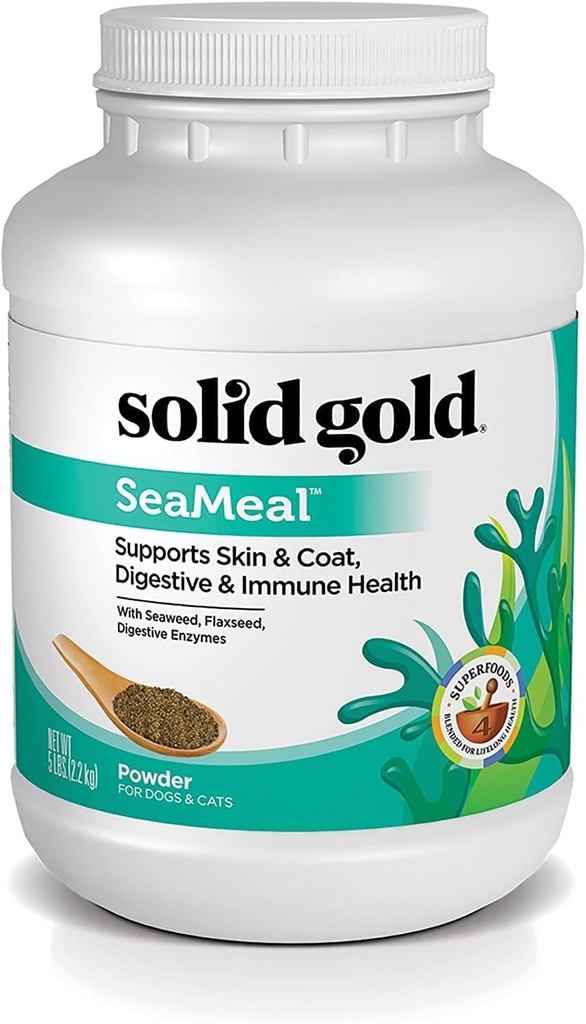 Solid Gold Cat & Dog Multivitamin Powder - Kelp Powder, Omega 3 & Vitamine für Zahn-, Verdauungs-, Immun-, Haut- & Coat-Gesundheit - Multi Vitamin für Hunde & Katzen - Cat & Dog Food Additive Supplement - 5lb