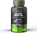 ORZAX Black Seed Oil Cold Pressed 100% Pure | Non-GMO - Rich in Omega 3 6 9 & Thymoquinone | Black Cumin Nigella Sativa Öl für Immununterstützung, Haar, Haut, Gesicht (500 mg - 90 Softgel Kapseln)