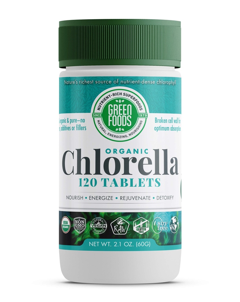 Aliments verts Chlorella biologique 500 Mg, 120 Compte