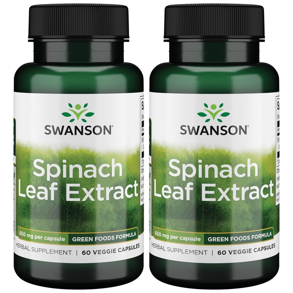 Swanson Spinat Blatt Extrakt - Kräuterergänzung Förderung Gesamtgesundheit - Grüne Lebensmittel Formel w/Beneficial Thylakoids & Chlorophyll - (60 Veggie Kapseln, 650mg Jeder) (2 Packung)