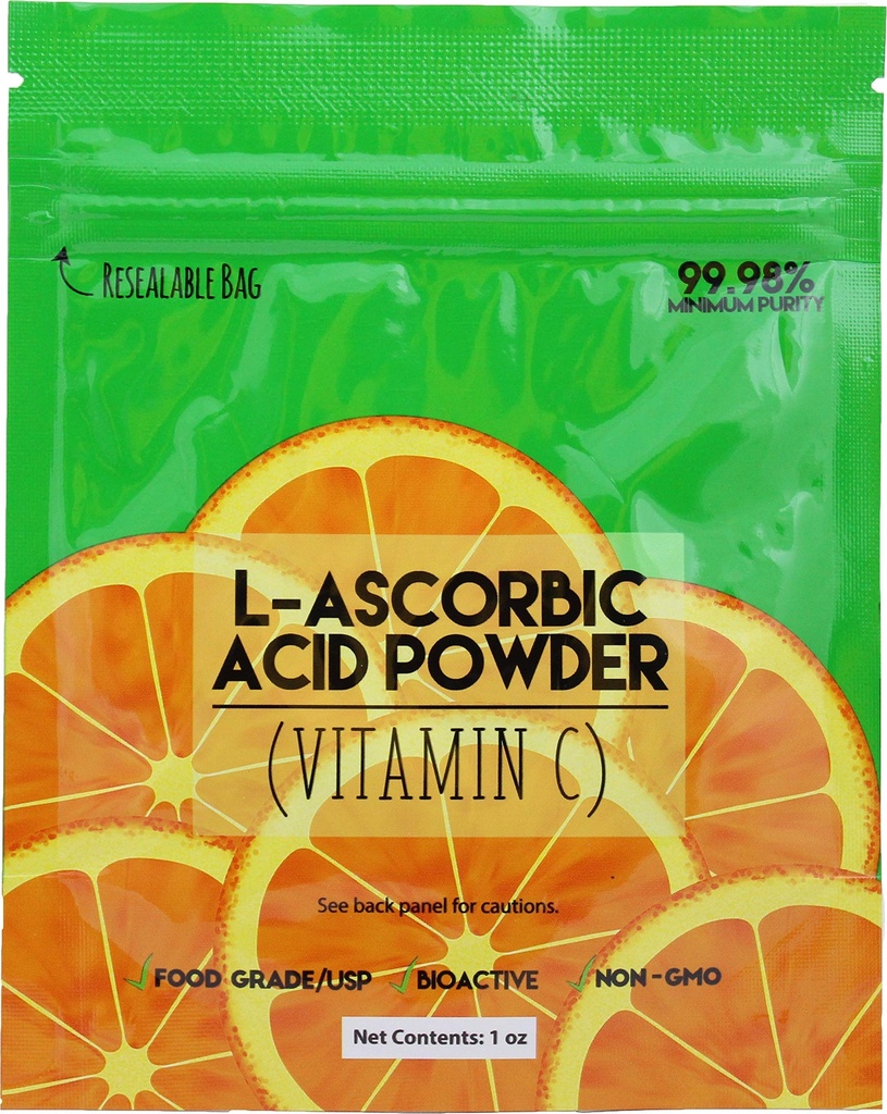 Duda Energy asc01oz Tasche von L-Ascorbinsäure Pulver 99+% Lebensmittel Grad USP36/BP2012 Natürlich vergoren reine Kristalle Form von Vitamin C, 1 Unze, Weiß