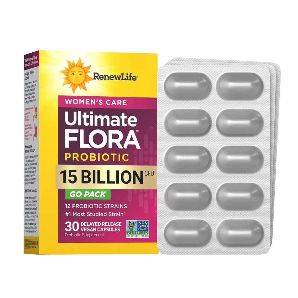 Renouveler la vie Capsules probiotiques pour femmes, soutient l'équilibre du pH pour les femmes, la santé vaginale, urinaire, digestive et immunitaire, L. Rhamnosus GG, laiterie, soja et sans gluten, 15 milliards CFU - 30 Ct