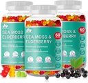 BIO VITALICA Sea Moss Gummis Elderberry BioVitalica - Vitamin C D + Zink - Irish Seamoss Vegan Gummy mit Sea Moss Gel & Powder für Immunität, Detox - für Erwachsene und Kinder (3Packs)