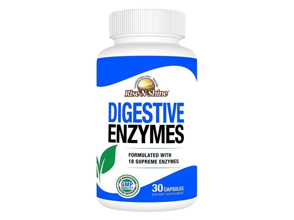 Rise-N-Shine Digestive Enzyme mit Probiotika, Bromelain, Lipase, Papain, Lactase & More - Gut Health Supplement für Damen und Herren - 30 Kapseln