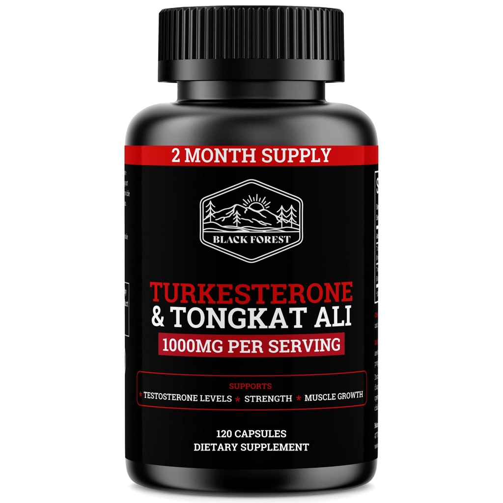Forêt Noire Turkestérone Tongkat Ali Supplément 1000mg par service (Pureté maximale 95%) Turkestérone Supplément pour hommes (Tongkat Ali pour hommes Longjack 200:1) Similaire à Tongkat Ali Fadogia Agrestis