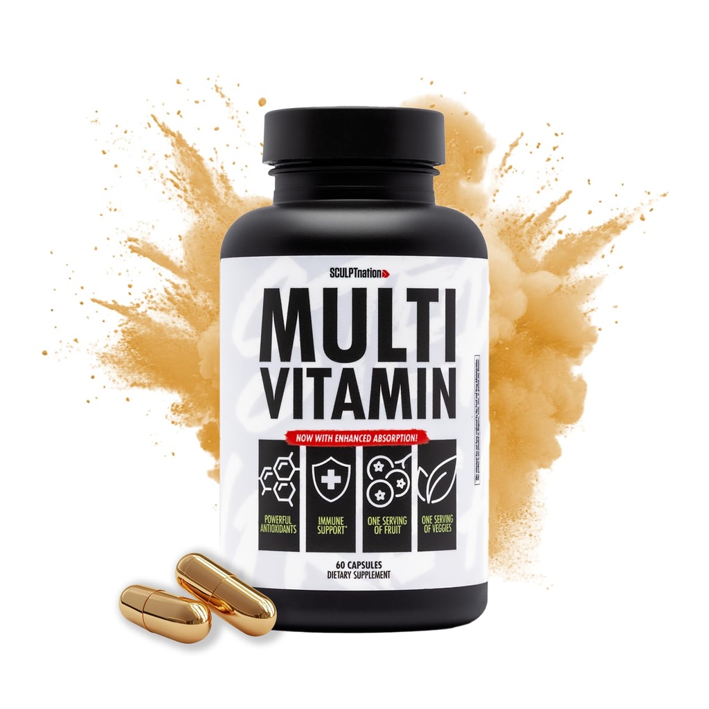 Sculpt Nation by V Shred Multivitamine - Multivitamine quotidienne pour les femmes et les hommes avec du zinc, de la vitamine C et du cuivre, soutien nutritionnel avec une portion de fruits et légumes - 60 capsules