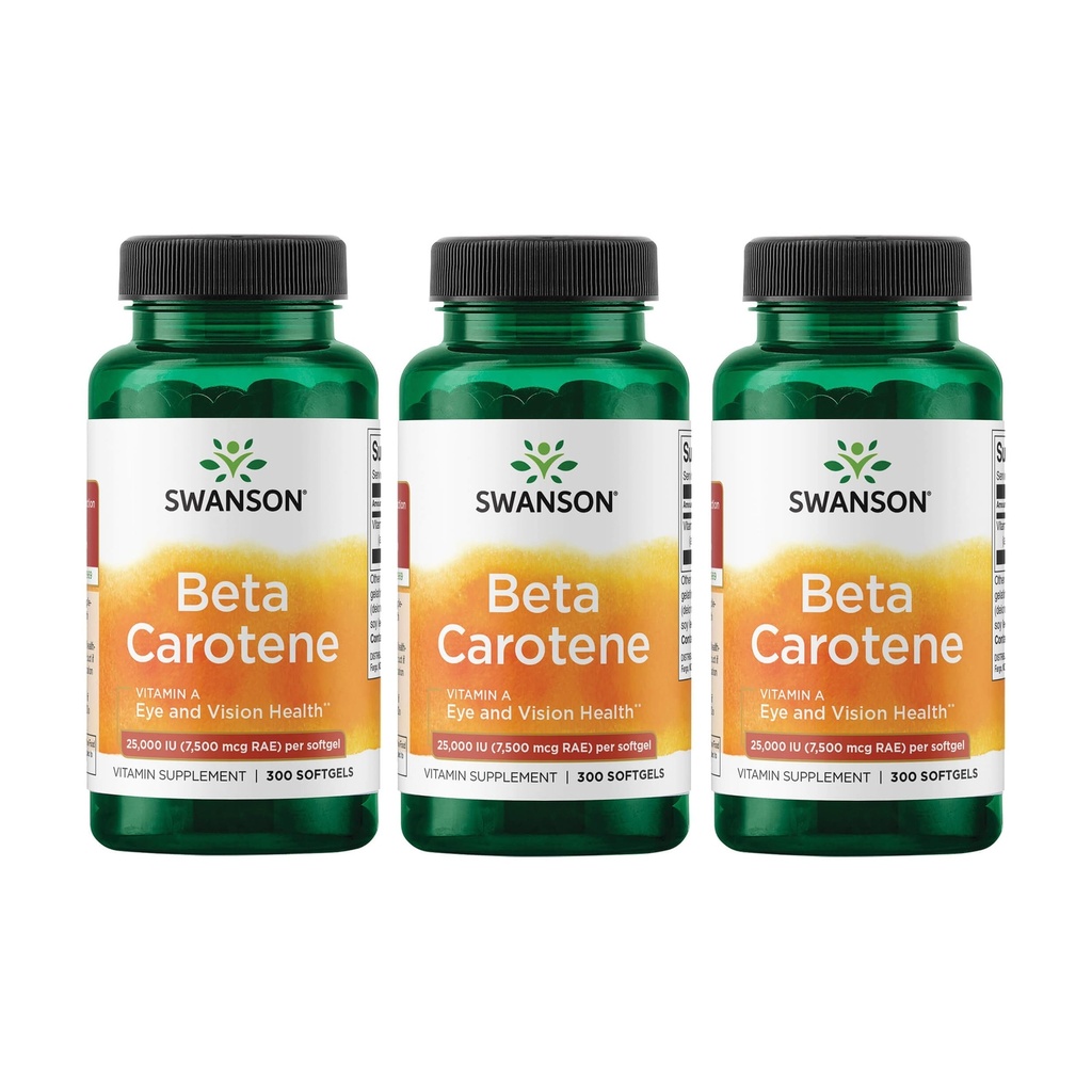 Swanson Beta-Carotene Vitamin A 25000 IU Hautaugen Immunsystem Gesundheit Antioxidans Unterstützung 7500 mcg 300 Softgels Count (3 Pack)