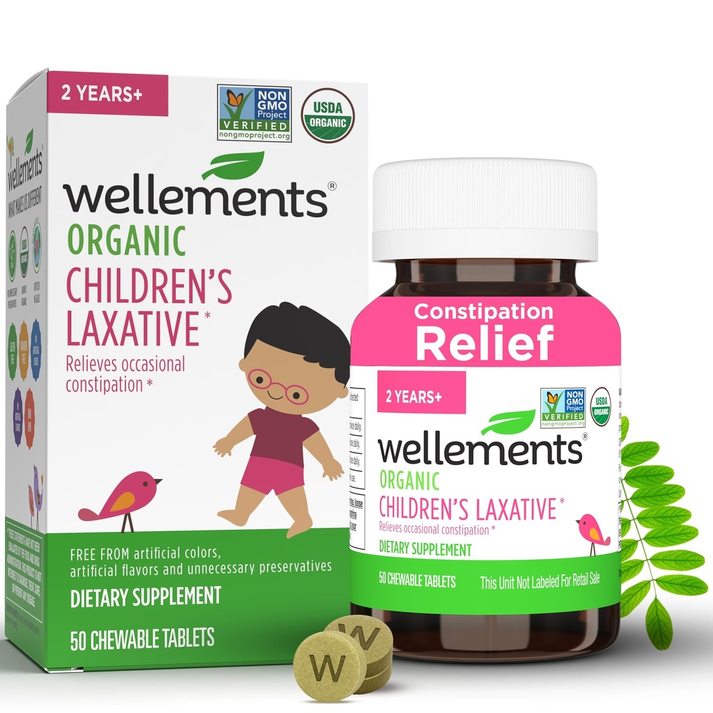 Wellements Laxatifs biologiques pour enfants pour la constipation (50 comprimés à croquer)