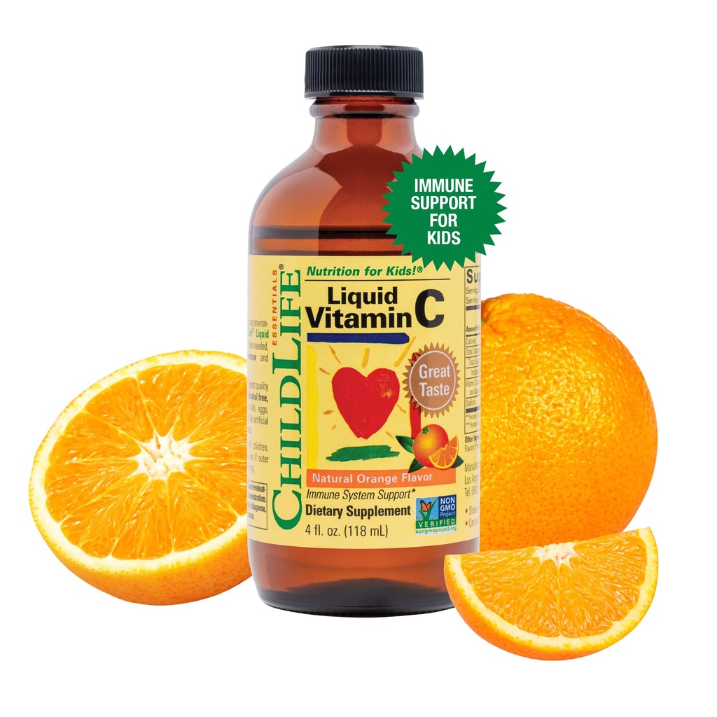 CHILDLIFE ESSENTIALS flüssiges Vitamin C - reines Vitamin C flüssiges Supplement für Kinder, Kleinkinder, & Babys, Immunsystem-Unterstützung, natürliche orange Geschmack, 4 Fl Oz (Pack von 1)