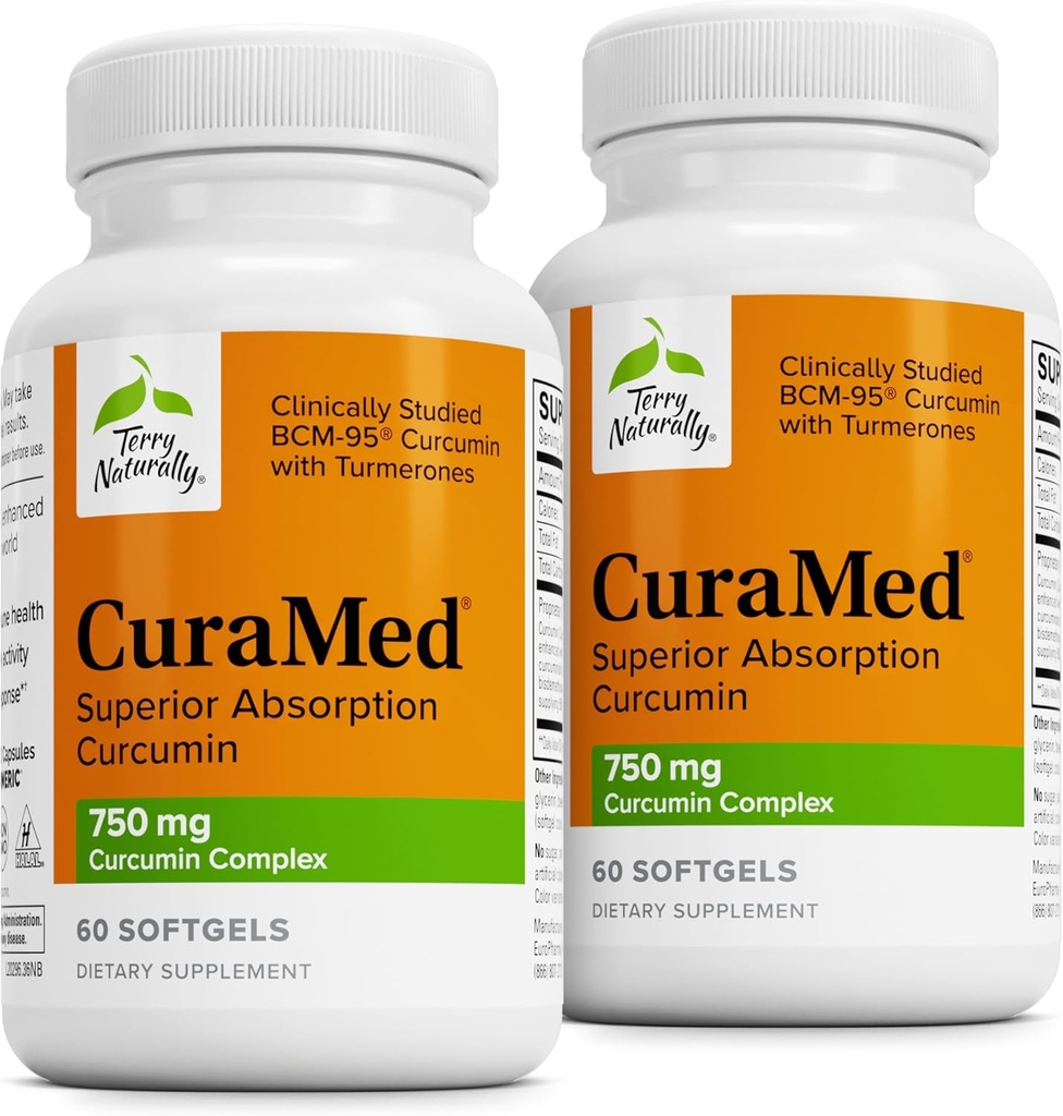 Terry Natürlich CuraMed 750mg - Antioxidantien-Ergänzung für Gehirn & Herz-Gesundheit - Beilage mit High-Potency Curcumin Complex - Kidney, Liver & Immune Health Support - 60 Softgels (Pack von 2)