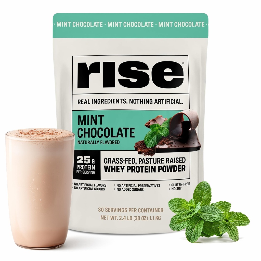 Rise Grass-Fed Whey Protein Powder - Mint Chocolate | 25g Protein Keine künstlichen Aromen, Farben oder Konservierungsstoffe - Zuckerfrei, Glutenfrei, Sojafrei (2.4 lbs)